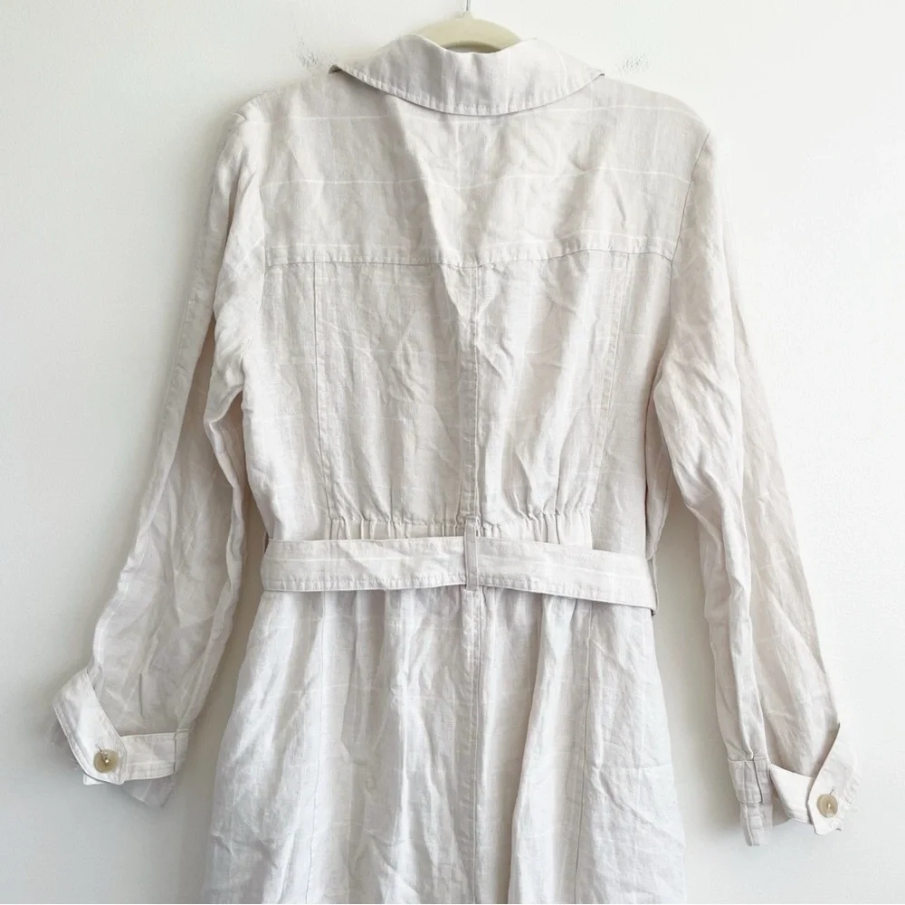Tahari Linen Duster shirt trench belted plaid collared lagenlook topper cover up